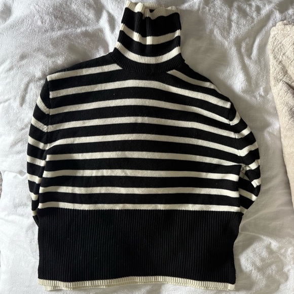 Moon River Black and Cream Striped Turtleneck Sweater - Picture 3 of 4